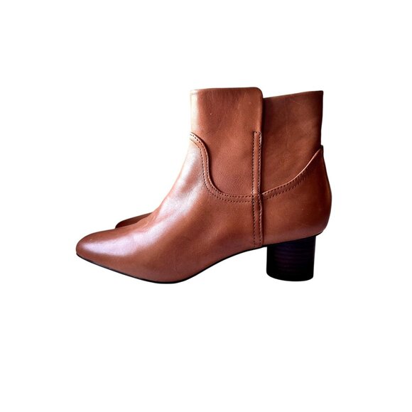 Draper James Bethany Booties Women’s 8 | Cognac Brown Leather Ankle Boots Block - Picture 6 of 10